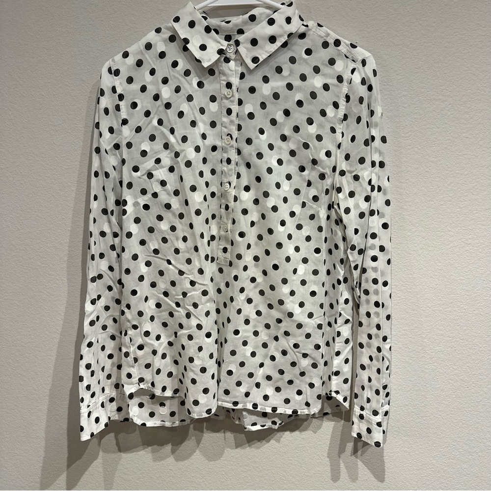 J Crew Polka Dot Jacquard Popover‎ Button-Up Shirt Size Medium